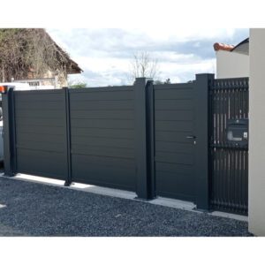 pose d'un portail et d'un portillon modèle tonga de chez ksm gris anthracite